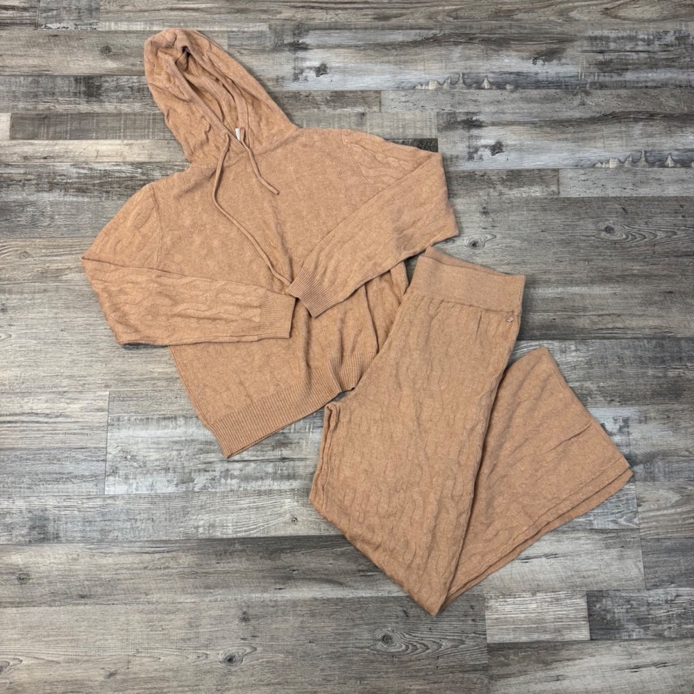 Sofia Intimates Women's Size L Brown Cable Knit Hoodie and Pants Loungewear Set
